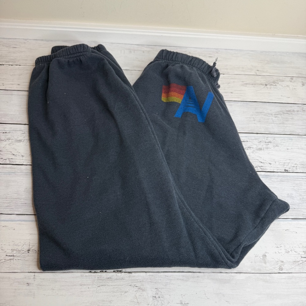 Aviator Nation Black Track Pants with Rainbow Logo